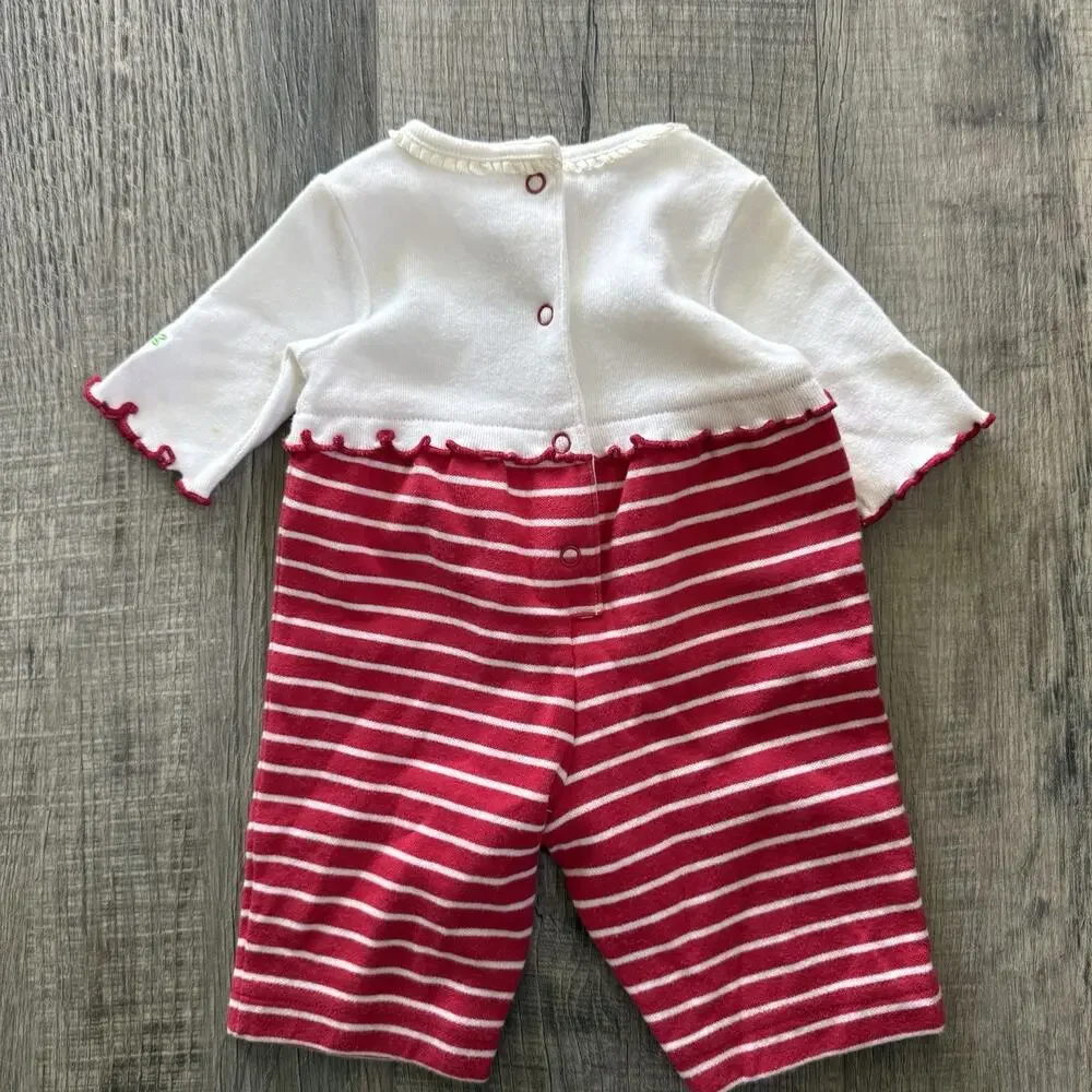 Vtg Y2K Gymboree Sweet Cherry Newborn Premie White Romper Lettuce Hem Baby Girl